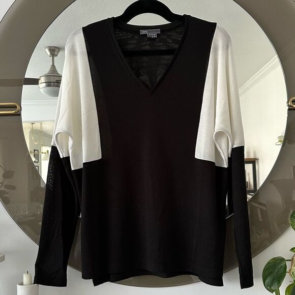 Vince Black and White Colorblock Sheer Sweater Size S - Picture 1 of 6